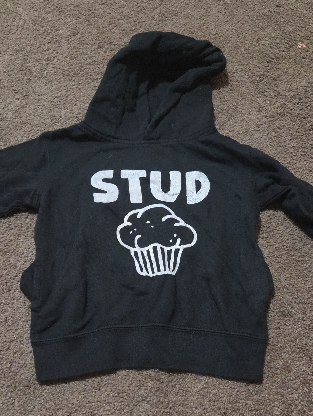 Kids Black Hoodie with 'STUD' Muffin Graphic